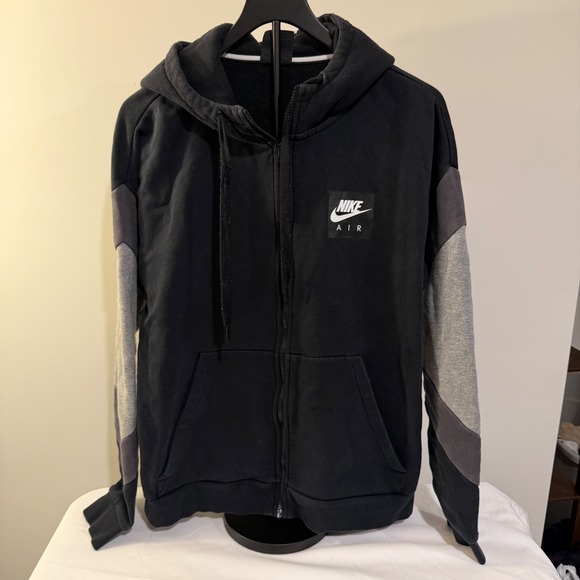 Nike Other - Nike Air Mens Full Zip Hoodie Black Grey Colorblock Fleece Jacket Medium
